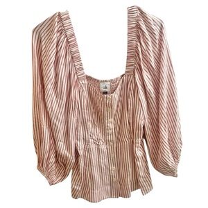 Cabi Red Striped Carnival Peasant Blouse